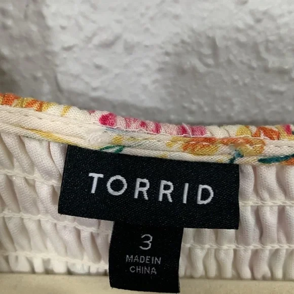 Torrid Floral Print Midi Swiss Dot Shirred Dress with Pockets size 3X - Picture 4 of 16